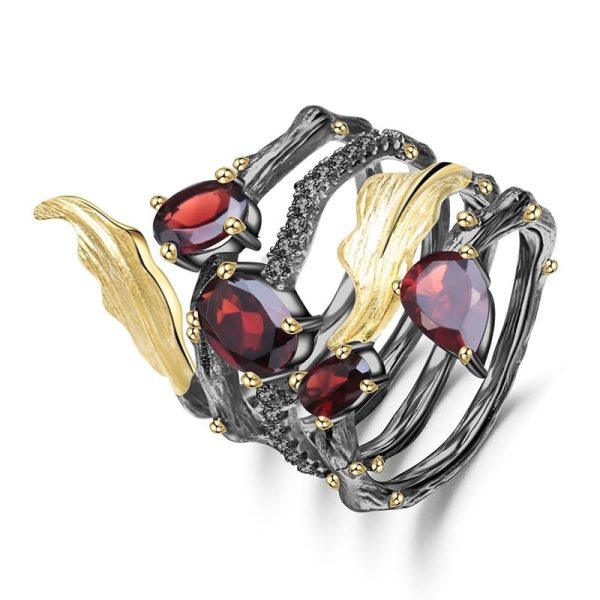 925 Sterling Sliver, Red Garnet Vintage Style Gemstone Ring 1