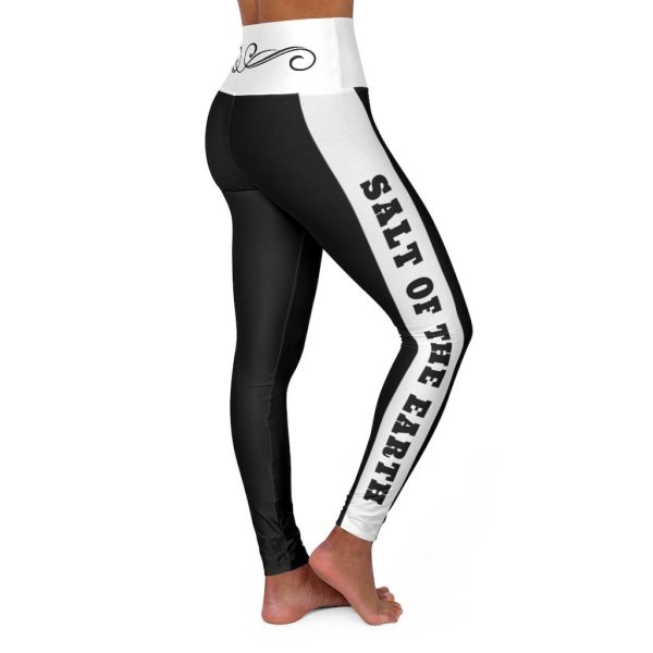 High Waisted Yoga Leggings, Black And White Salt Of The Earth Scroll Style Sports Pants 1