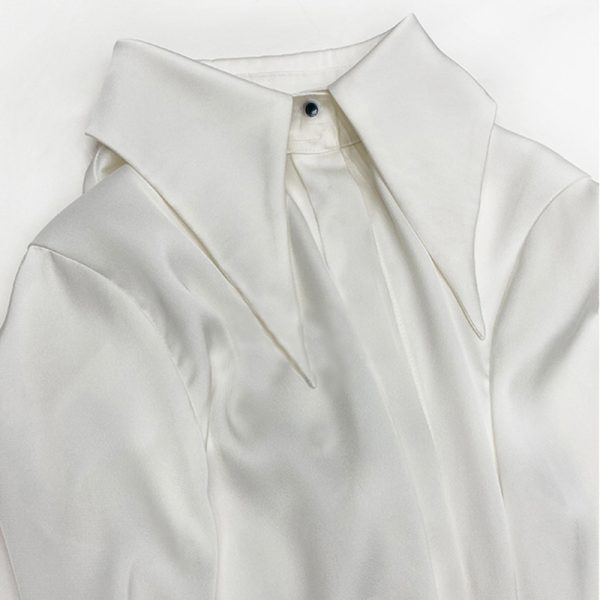 Vintage Satin Silk Women Shirt Elegant Turn Down Collar Woman Blouse 6