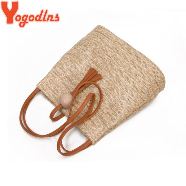 Women Straw Bag Bohemian Rattan Beach Handbag Handmade knitted Crossbody Bucket Bags Summer Tass Tassel 2