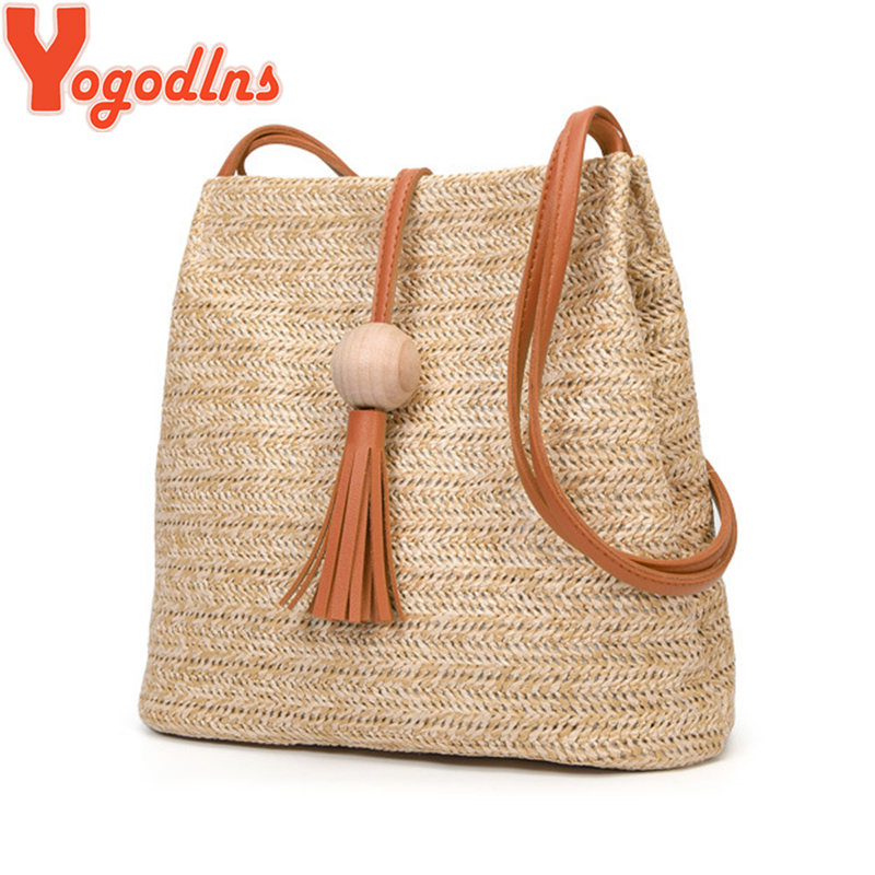 Women Straw Bag Bohemian Rattan Beach Handbag Handmade knitted Crossbody Bucket Bags Summer Tass Tassel 1