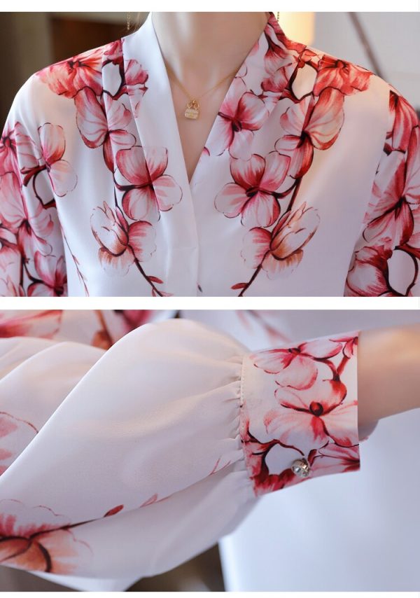 Blouses Femme White Blouse Long Sleeve Blouse Women V-Neck Print Chiffon Shirt Women Tops 5