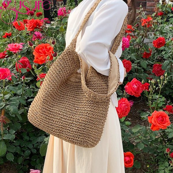 Gusure Stylish Women Straw Retro Summer Handwoven Bow Rattan Handbags Knitted Crossbody Bag Female Tote Boho Travel Purse Bags 3