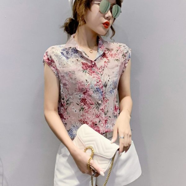 Summer Blouse Sleeveless Shirts Women Vintage Floral Print Blouses Ladies Tops Blouse Mujer Casual Chiffon shirt 10225 4