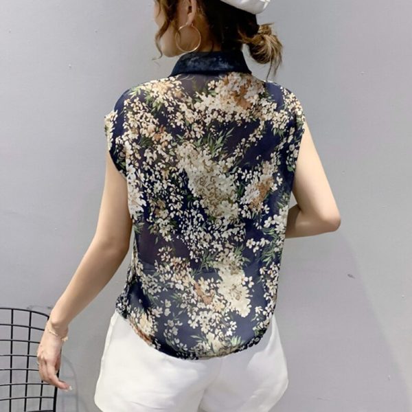 Summer Blouse Sleeveless Shirts Women Vintage Floral Print Blouses Ladies Tops Blouse Mujer Casual Chiffon shirt 10225 5