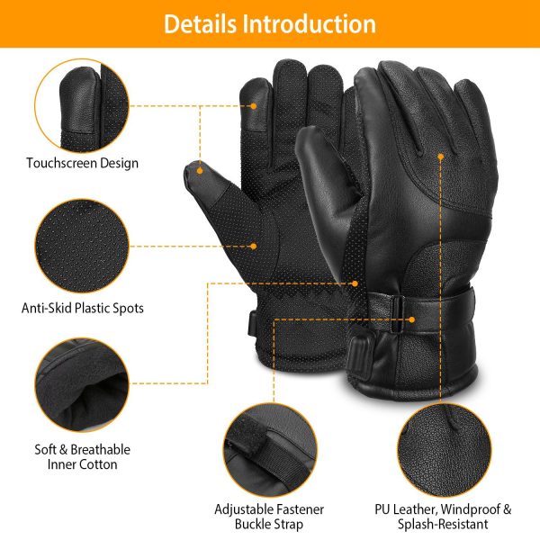 Electric Heated Gloves USB Plug Touchscreen Thermal Gloves Leather Windproof Winter Hands Warmer Unisex 2