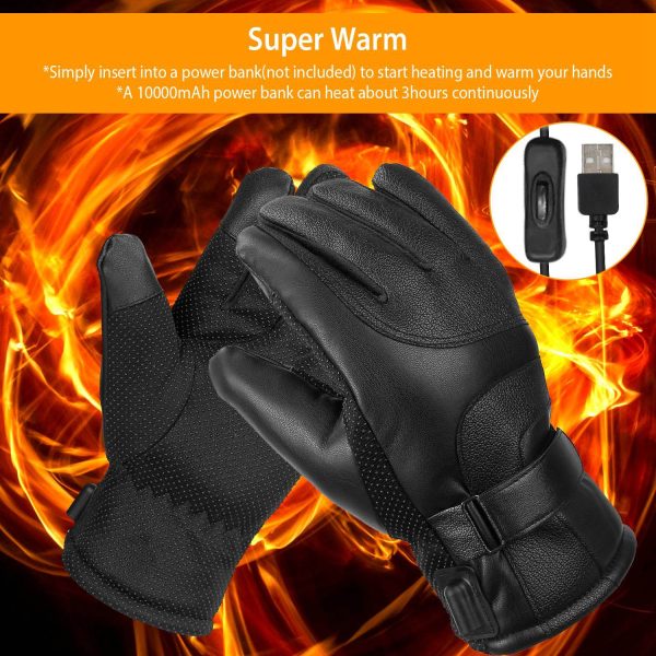 Electric Heated Gloves USB Plug Touchscreen Thermal Gloves Leather Windproof Winter Hands Warmer Unisex 4