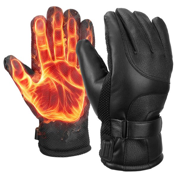 Electric Heated Gloves USB Plug Touchscreen Thermal Gloves Leather Windproof Winter Hands Warmer Unisex 9