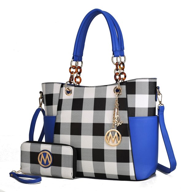 MKF Collection Bonita Checker Tote Handbag & Wallet Set Women by Mia K