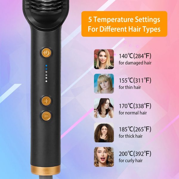 Electric Hair Straightener Brush Straightening Curler Brush Hot Comb 5 Temperature Adjustment 10S Fast Heating 2