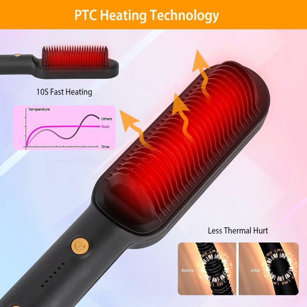 Electric Hair Straightener Brush Straightening Curler Brush Hot Comb 5 Temperature Adjustment 10S Fast Heating 3
