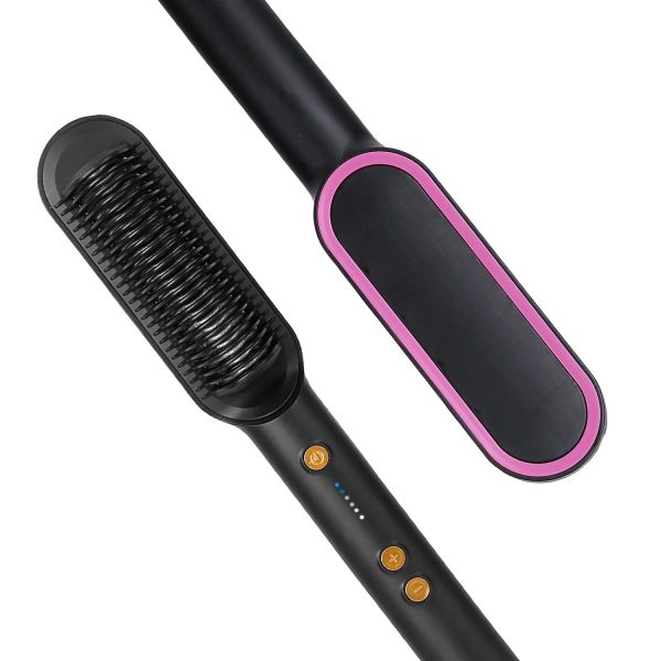Electric Hair Straightener Brush Straightening Curler Brush Hot Comb 5 Temperature Adjustment 10S Fast Heating 10