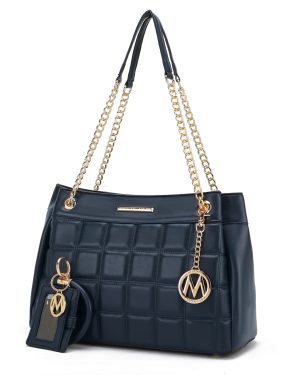 MKF Collection Mabel Quilted Vegan Leather Women shoulder Bag with Bracelet Keychain with a Credit Card Holder by Mia K