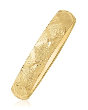 10k Yellow Gold Dual-Textured Diamond Pattern Bangle