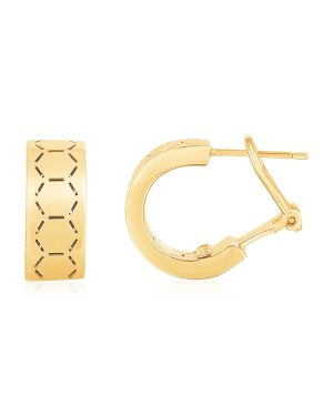 14K Yellow Gold High Polish Honeycomb Patterned Hoops