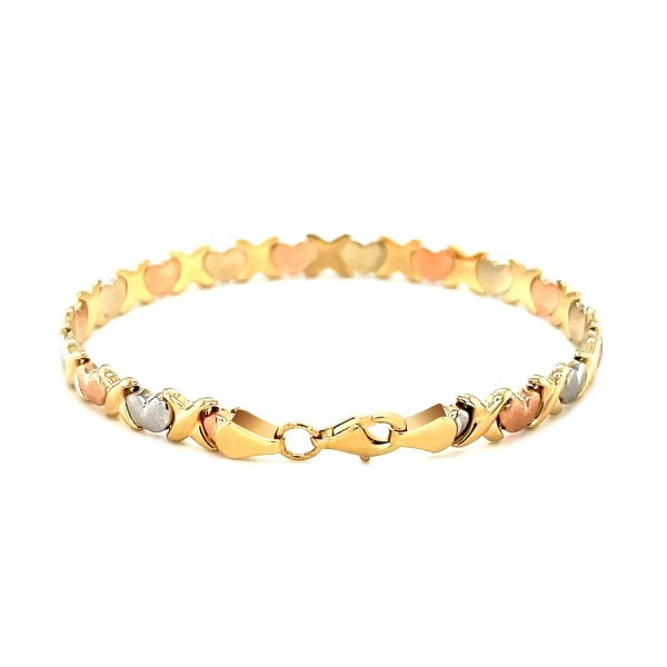 14k Tri-Color Gold Fancy Satin Heart Line Bracelet 2