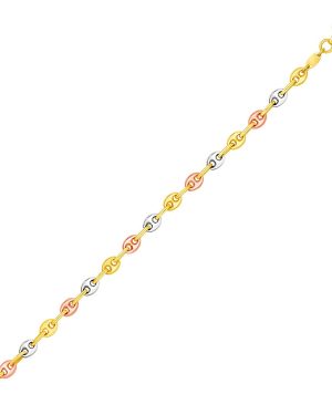 14k Tri Color Gold Mariner Link Bracelet
