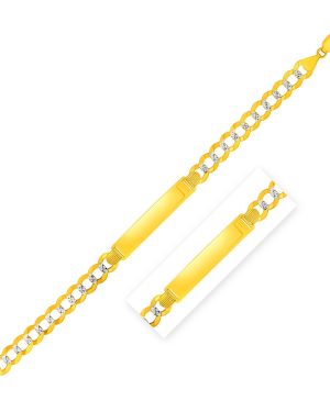 14k Two Tone Gold 8 1/2 inch Mens Wide Curb Chain ID Bracelet with White Pave