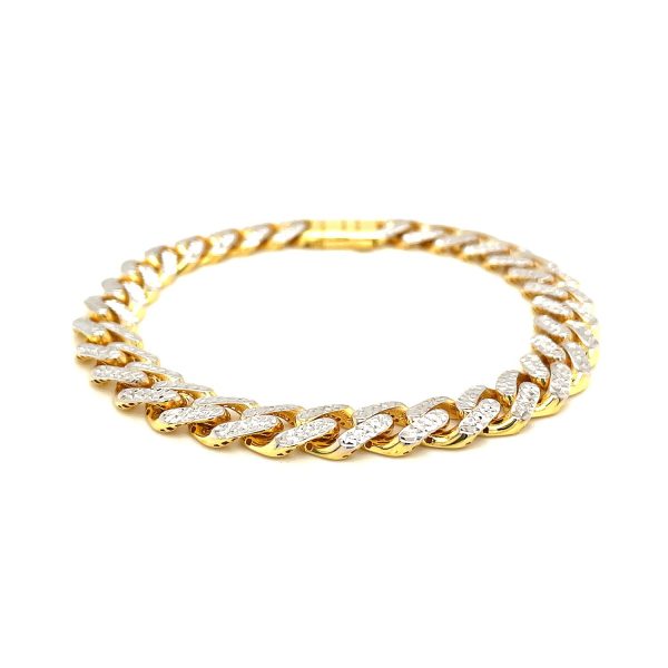 14k Two Tone Gold 8 1/4 inch Curb Chain Bracelet with White Pave 1