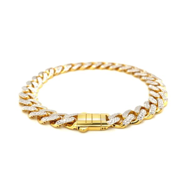 14k Two Tone Gold 8 1/4 inch Curb Chain Bracelet with White Pave 2