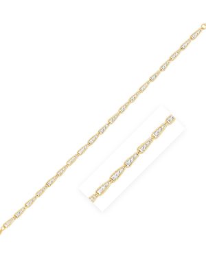14k Two Tone Gold High Polish Diamond Cut Link Chain Bracelet