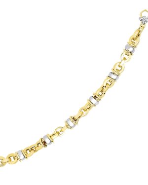 14k Two-Tone Gold Oval Bracelet with Barrel Bead Connectors