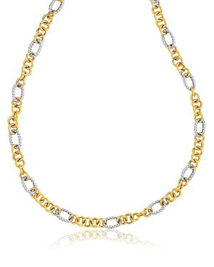 14k Two-Tone Round and Cable Style Link Necklace