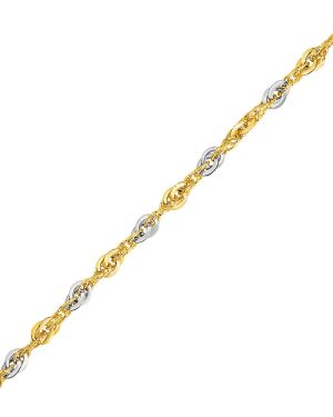 14k Two-Tone Yellow and White Gold Double Link Textured Bracelet