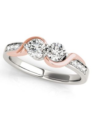 14k White And Rose Gold Round Two Diamond Curved Band Ring (5/8 cttw)