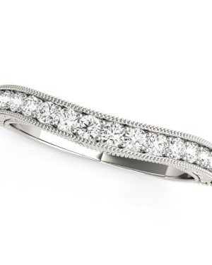 14k White Gold Bead Border Curved Diamond Wedding Ring (1/4 cttw)
