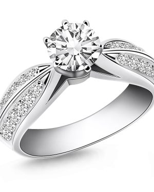 14k White Gold Cathedral Double Row Pave Diamond Engagement Ring