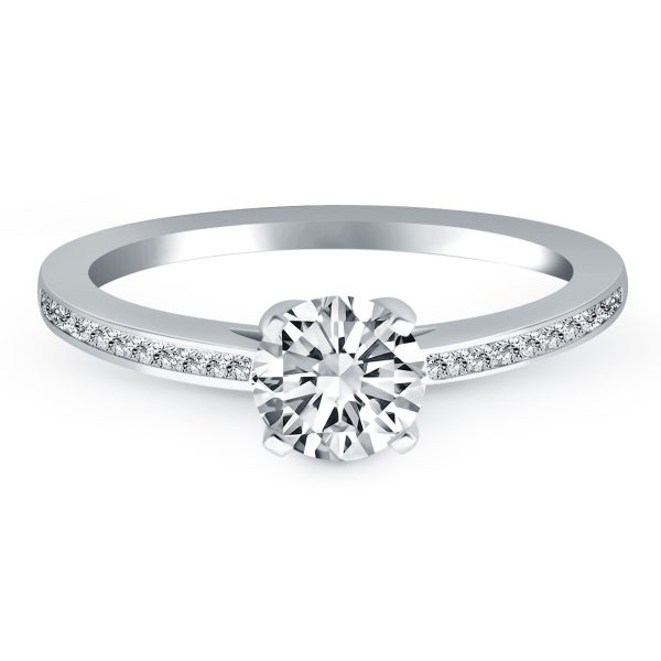 14k White Gold Channel Set Cathedral Engagement Ring 1