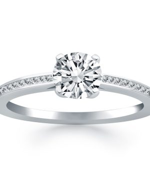 14k White Gold Channel Set Cathedral Engagement Ring