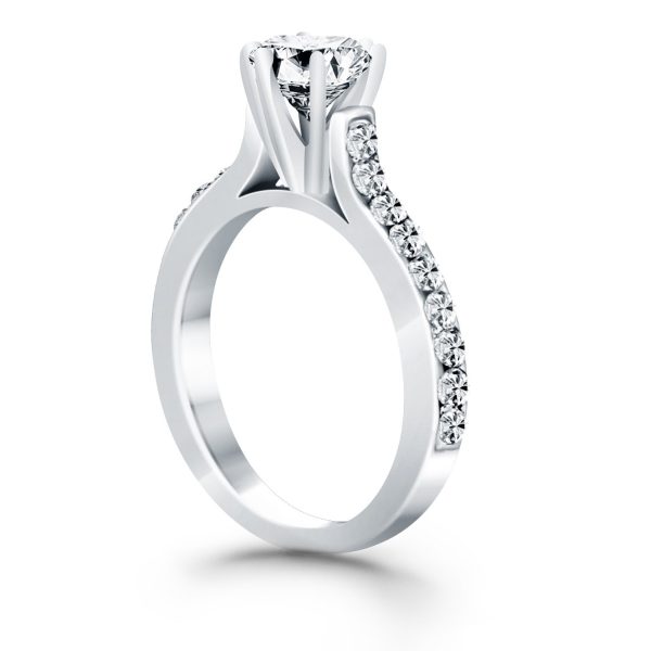 14k White Gold Curved Shank Engagement Ring with Pave Diamonds 2