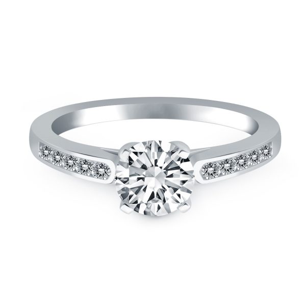 14k White Gold Diamond Channel Cathedral Engagement Ring 1