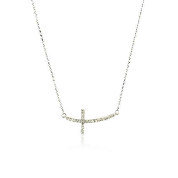 14k White Gold Diamond Embellished Cross Motif Necklace (.21cttw) 1