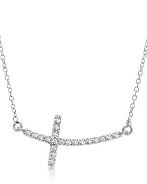 14k White Gold Diamond Embellished Cross Motif Necklace (.21cttw)