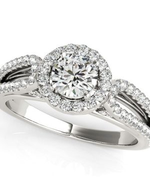 14k White Gold Diamond Engagement Ring with Teardrop Split Shank (7/8 cttw)
