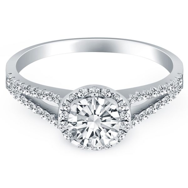 14k White Gold Diamond Halo Split Shank Engagement Ring 1