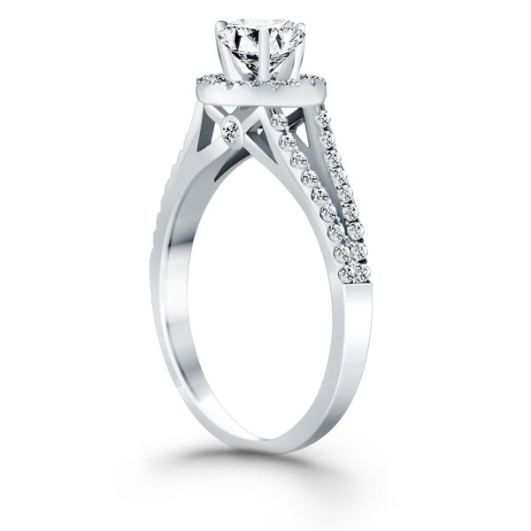 14k White Gold Diamond Halo Split Shank Engagement Ring 2