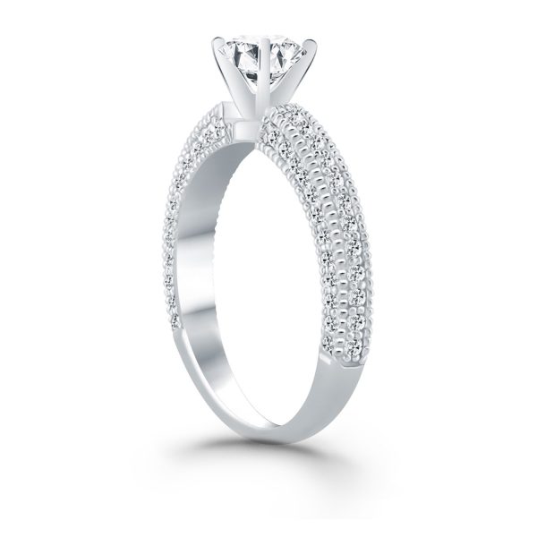14k White Gold Diamond Micropave Milgrain Engagement Ring 2