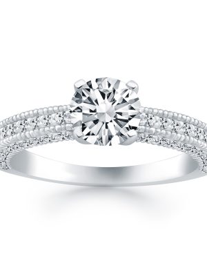 14k White Gold Diamond Micropave Milgrain Engagement Ring