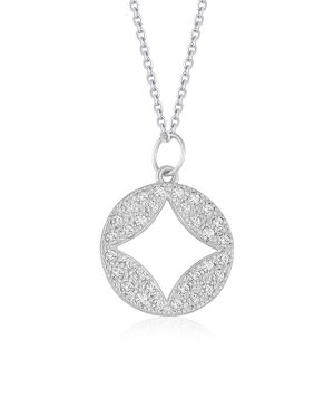 14k White Gold Diamond Studded Circle Pendant with Cut-out (1/3 cttw)