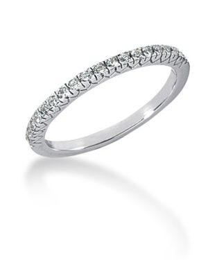 14k White Gold Engraved Fishtail V Pave Diamond Wedding Ring Band