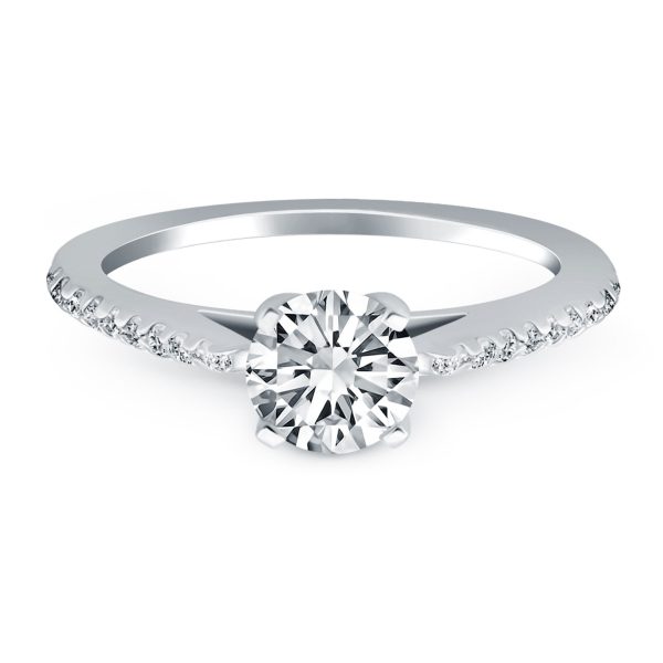 14k White Gold Micro Prong Diamond Cathedral Engagement Ring 1