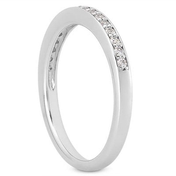 14k White Gold Micro-pave Flat Sided Diamond Wedding Ring Band 1
