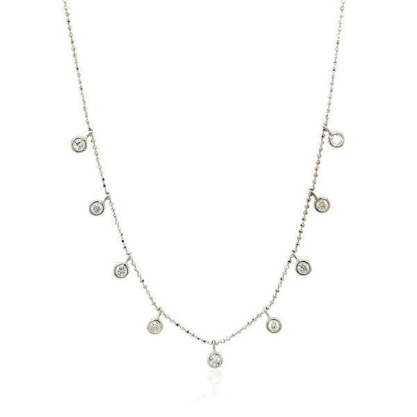14k White Gold Necklace with Round Diamond Charms 1