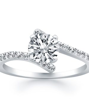 14k White Gold Open Shank Bypass Diamond Engagement Ring
