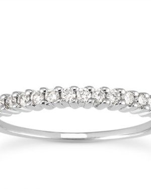 14k White Gold Raised Shared Prong Diamond Wedding Ring Band