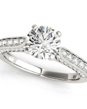 14k White Gold Round Cathedral Diamond Engagement Ring (1 1/2 cttw)